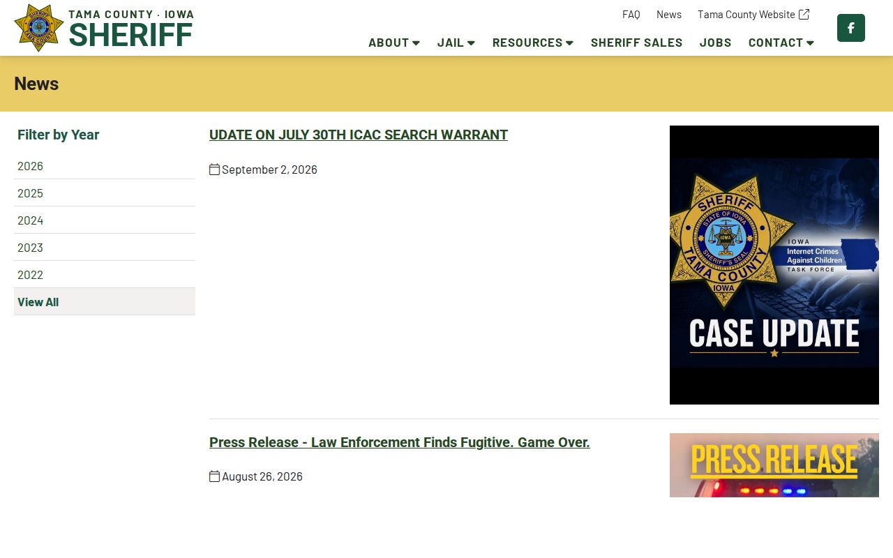 Tama County Sheriff News archive and year navigation