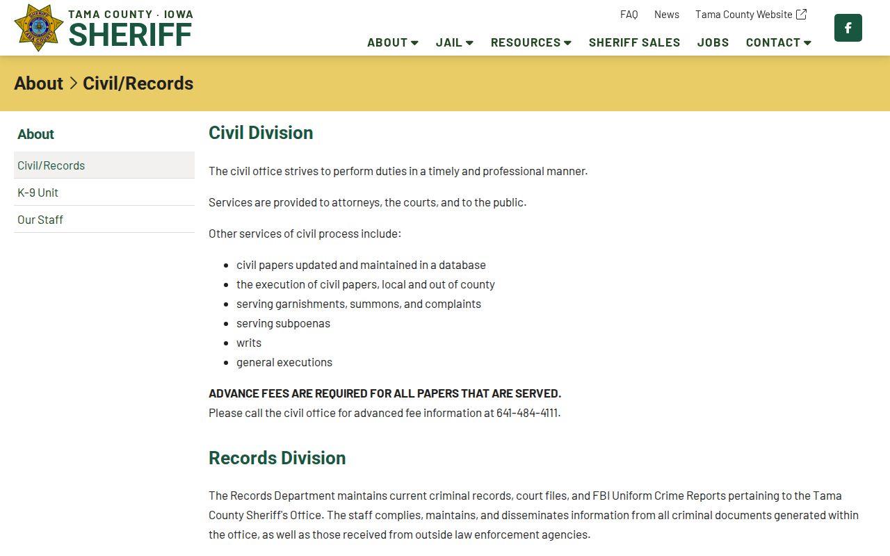 Tama County Sheriff records request instructions