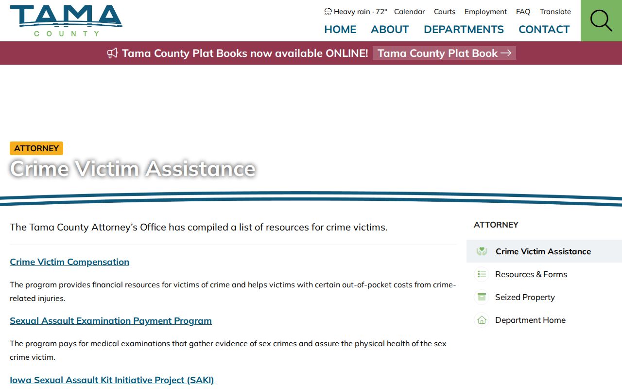 Tama County Attorney victim assistance page describing IowaVINE