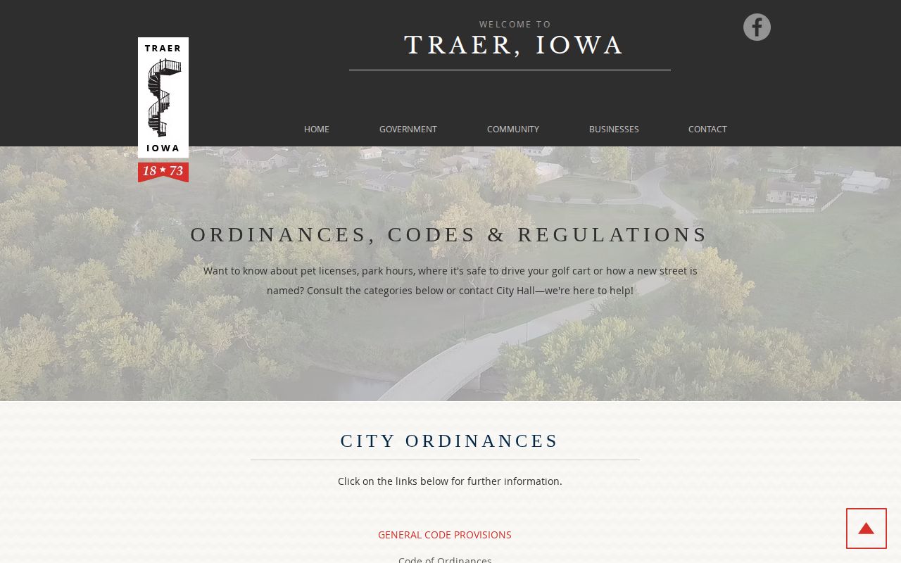 Traer Iowa ordinances page with contract law enforcement reference