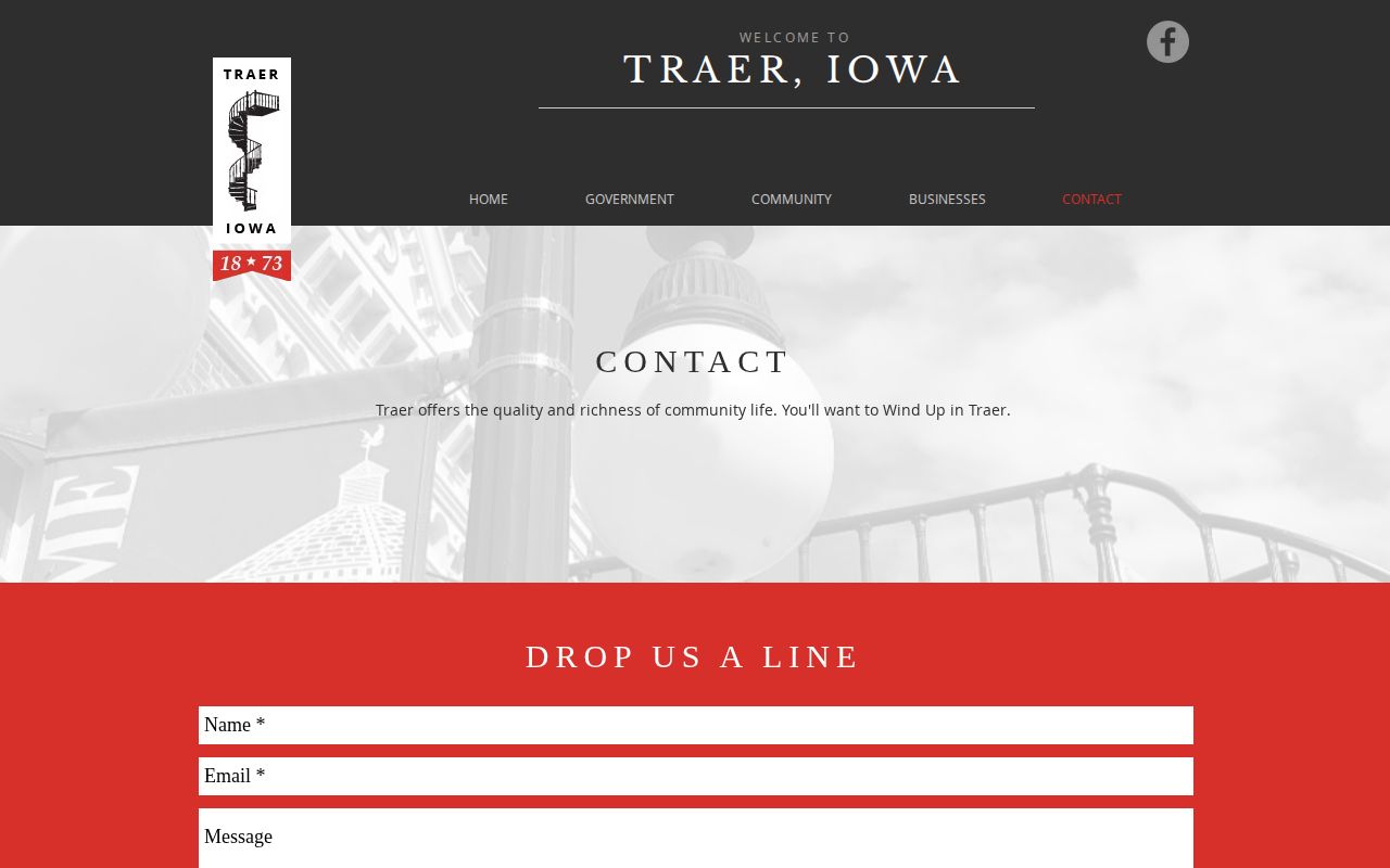 Official City of Traer contact page with clerk address and phone