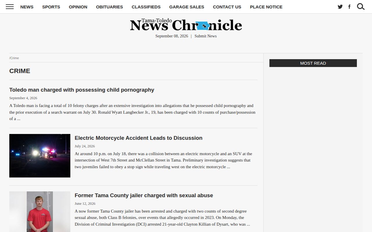 Tama-Toledo News Chronicle crime coverage index